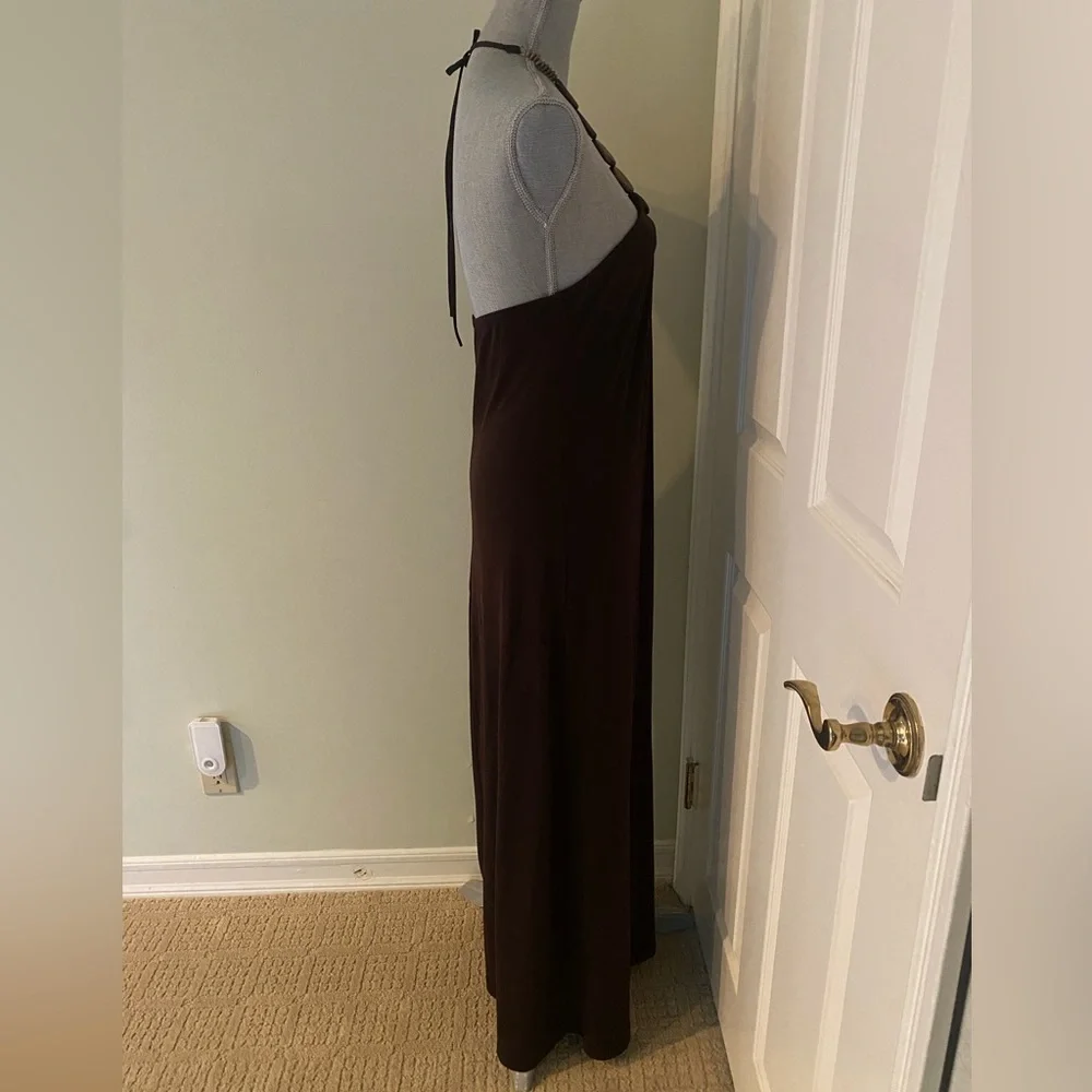 Maxi Halter Dress with Wooden Embellishment around neck - Picture 2 of 5